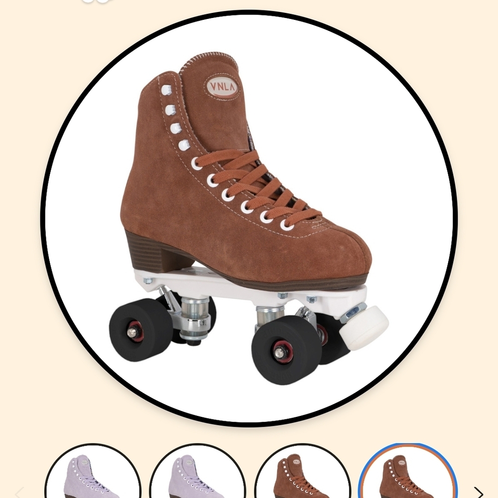 Women's Brown Suede Roller Skates - Picture 5 of 6